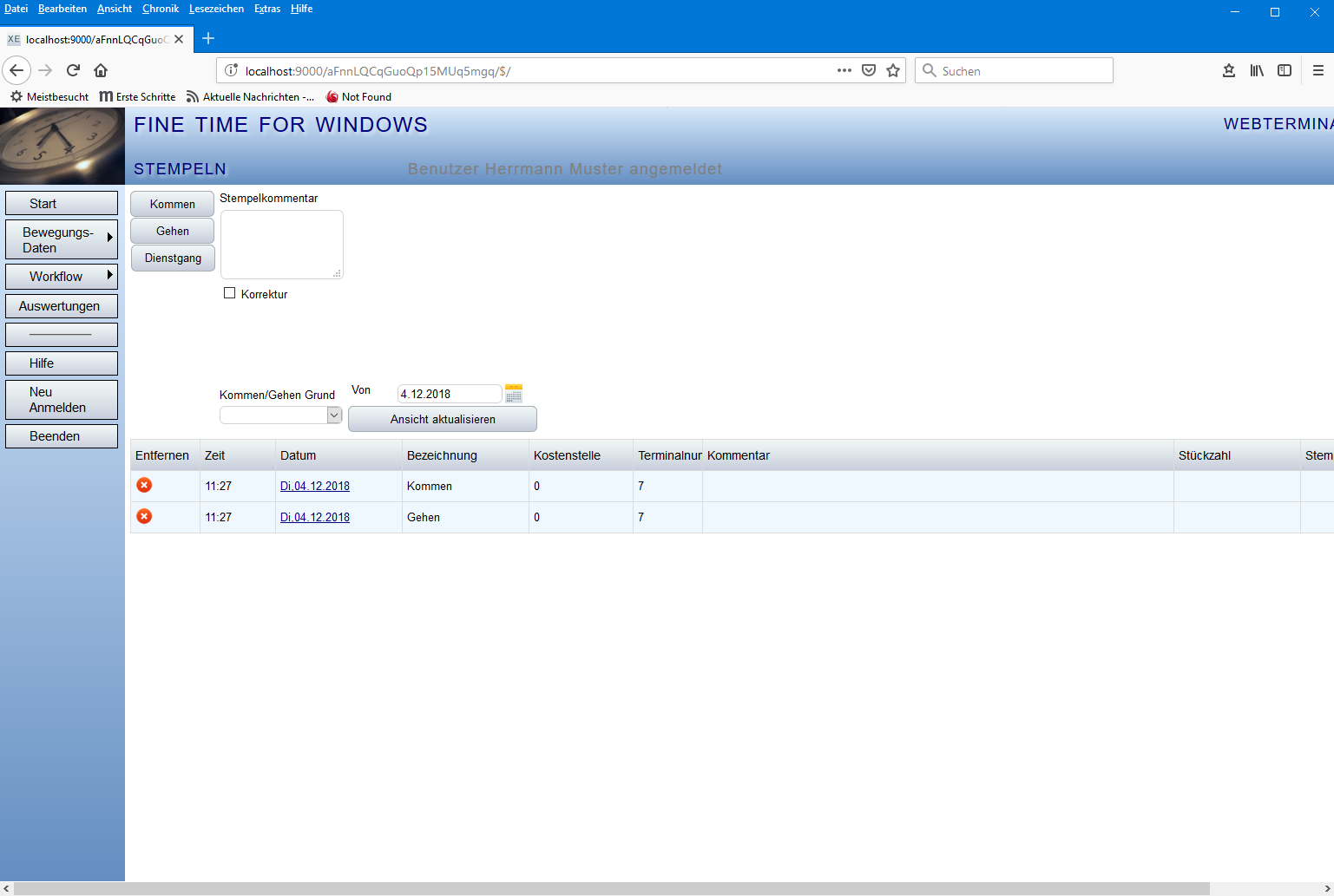 Finetime Webmodul Stempeln